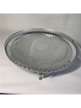 13.5” Large Decorative Mirror Serving Tray Silver Round Serving